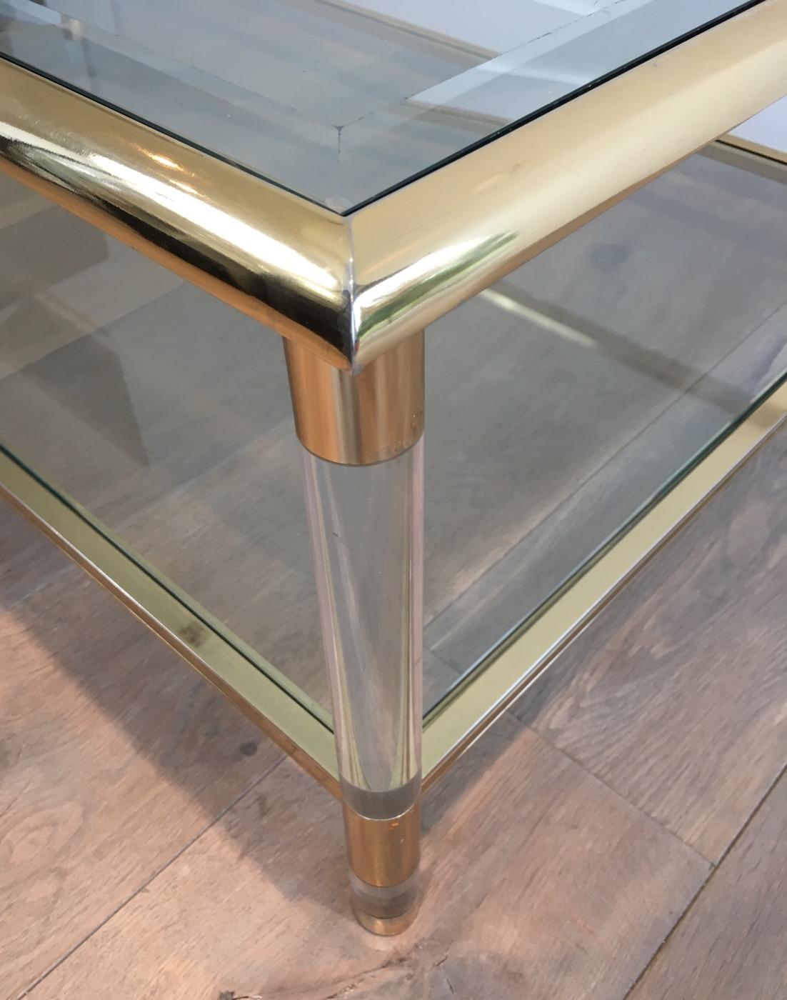 Large Gild on Nickel and Lucite Coffee Table, French, circa 1970 4
