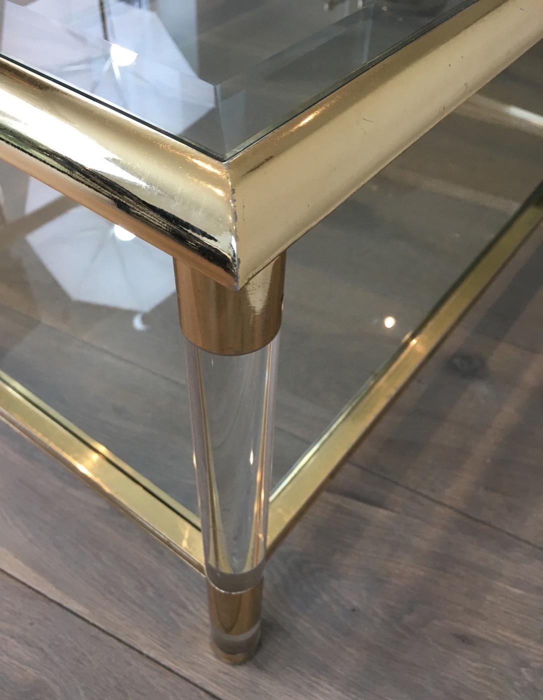 Large Gild on Nickel and Lucite Coffee Table, French, circa 1970 5