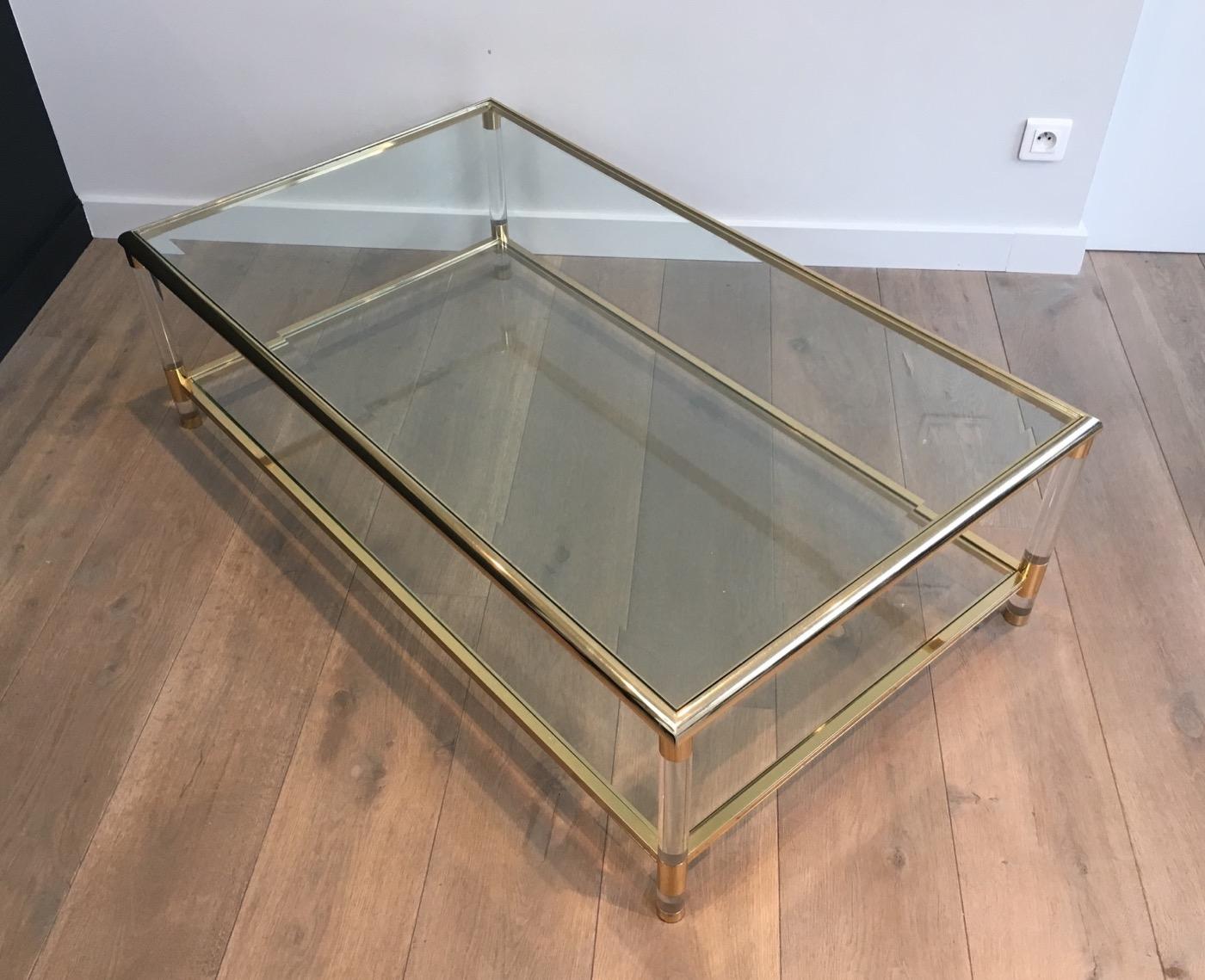 Large Gild on Nickel and Lucite Coffee Table, French, circa 1970 6