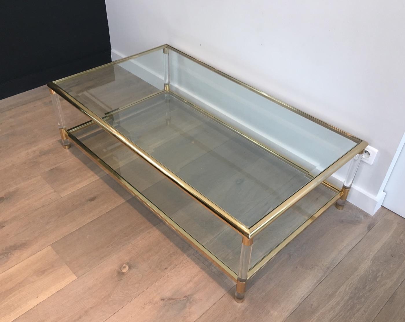 Large Gild on Nickel and Lucite Coffee Table, French, circa 1970 7