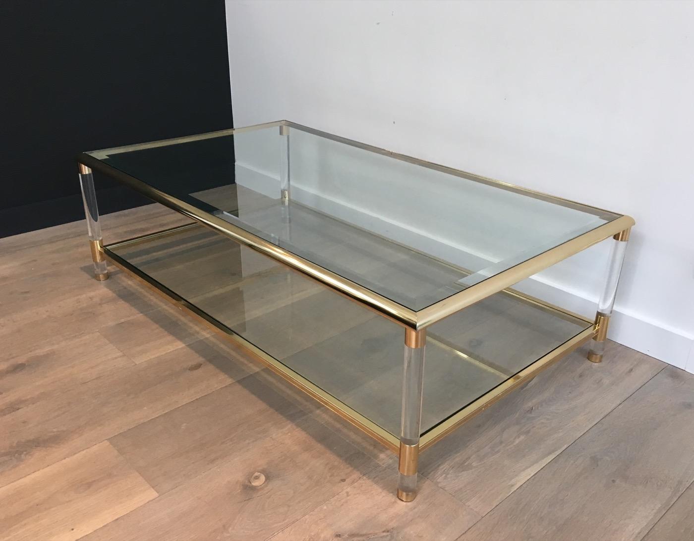 Large Gild on Nickel and Lucite Coffee Table, French, circa 1970 8