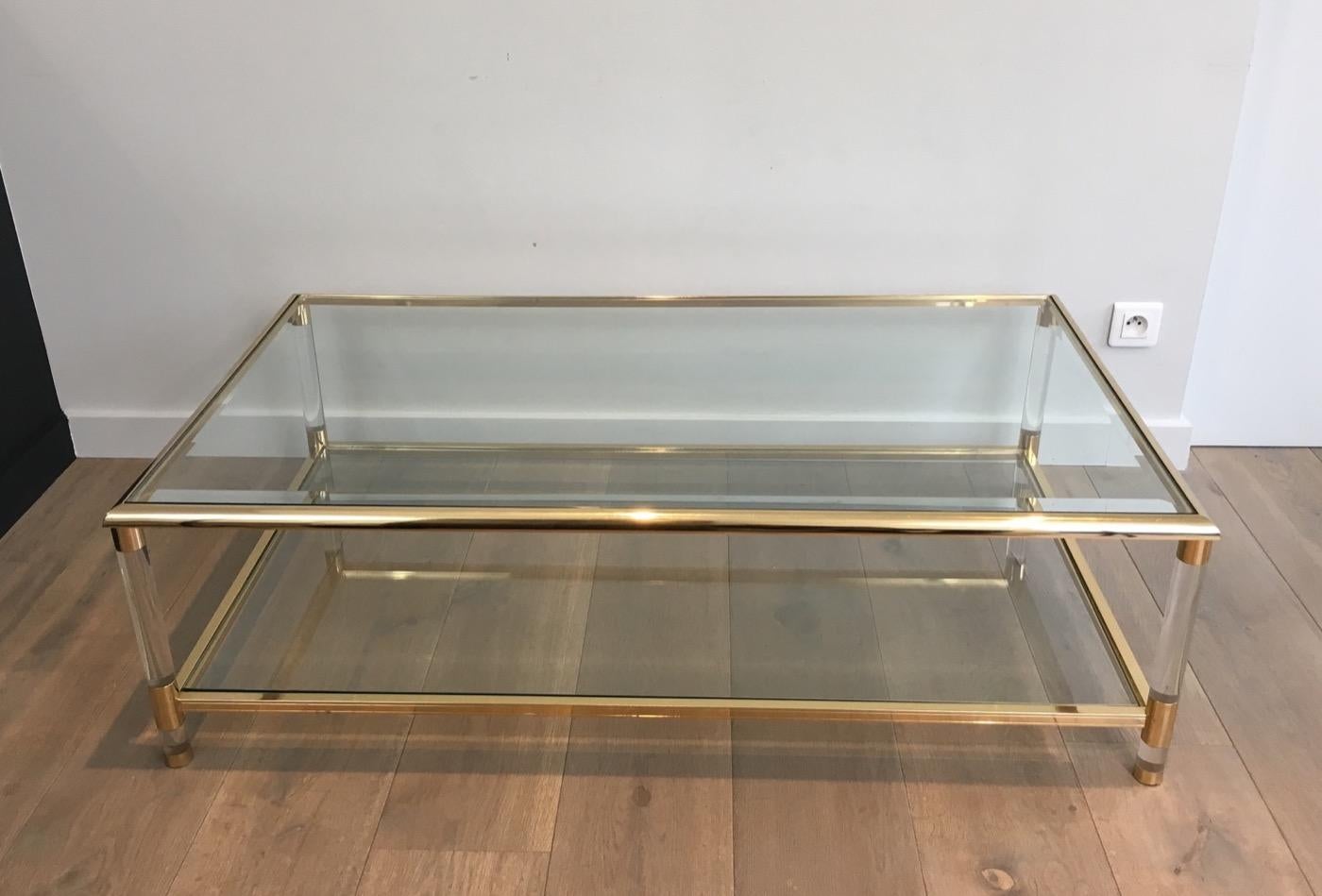Large Gild on Nickel and Lucite Coffee Table, French, circa 1970 9