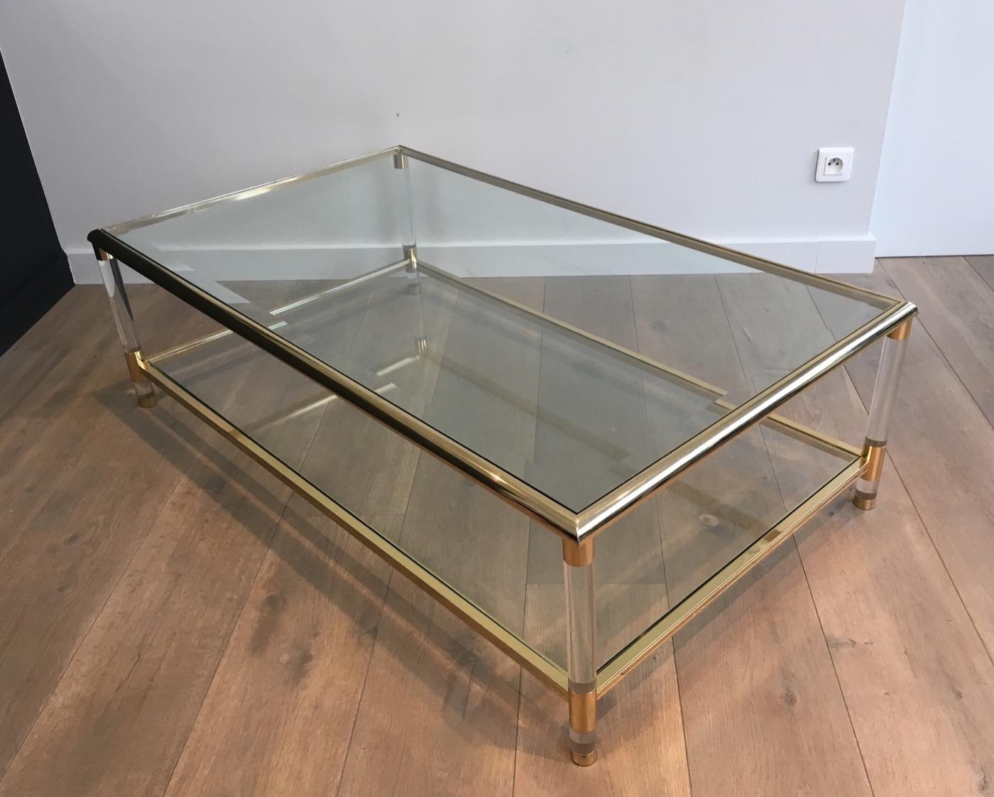 Large Gild on Nickel and Lucite Coffee Table, French, circa 1970 10