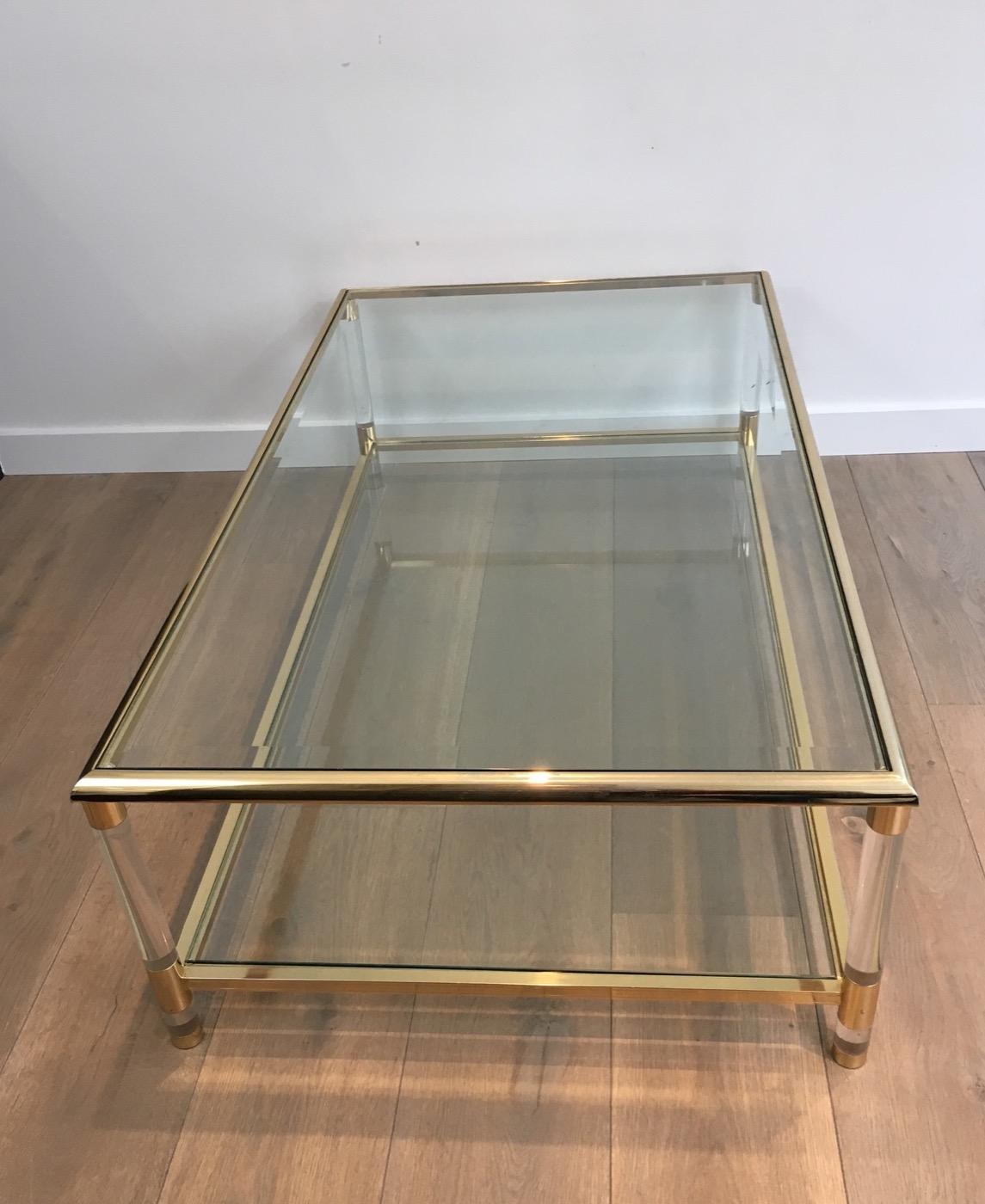Large Gild on Nickel and Lucite Coffee Table, French, circa 1970 11