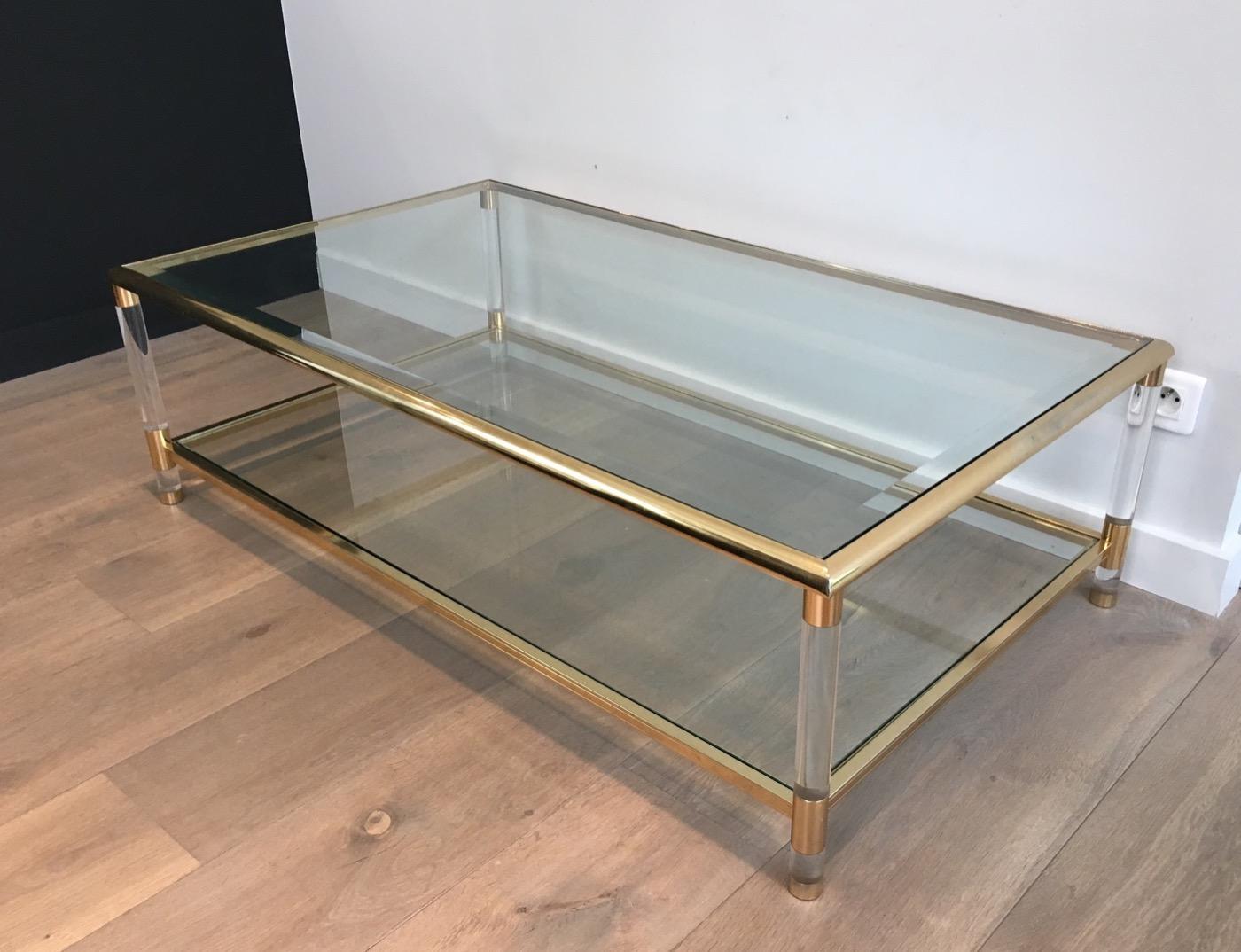 Large Gild on Nickel and Lucite Coffee Table, French, circa 1970 12