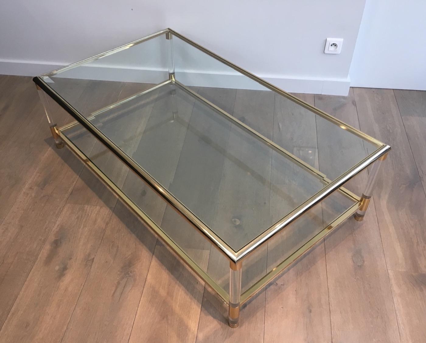 Large Gild on Nickel and Lucite Coffee Table, French, circa 1970 13