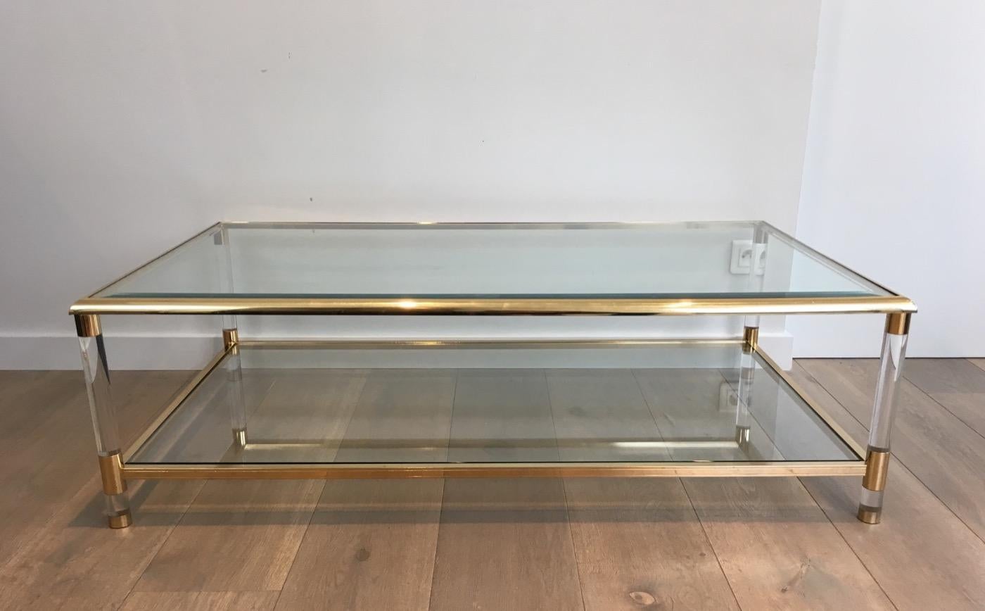 Mid-Century Modern Large Gild on Nickel and Lucite Coffee Table, French, circa 1970