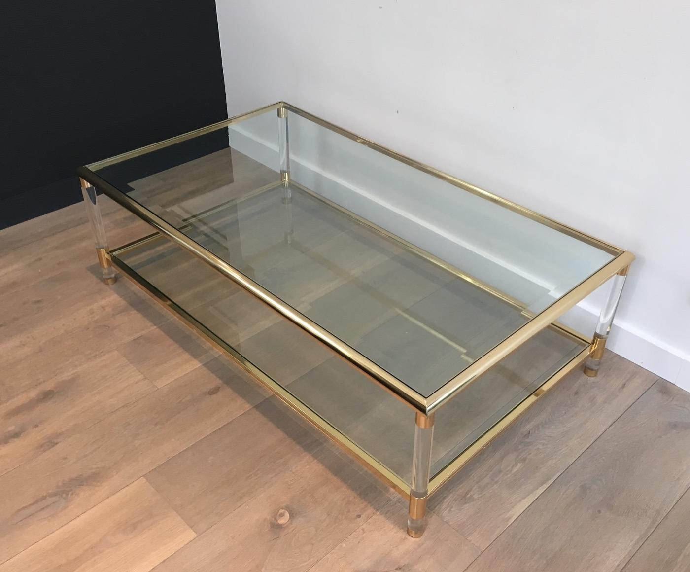 Gilt Large Gild on Nickel and Lucite Coffee Table, French, circa 1970