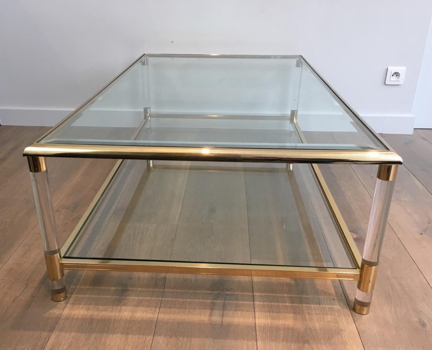 Late 20th Century Large Gild on Nickel and Lucite Coffee Table, French, circa 1970