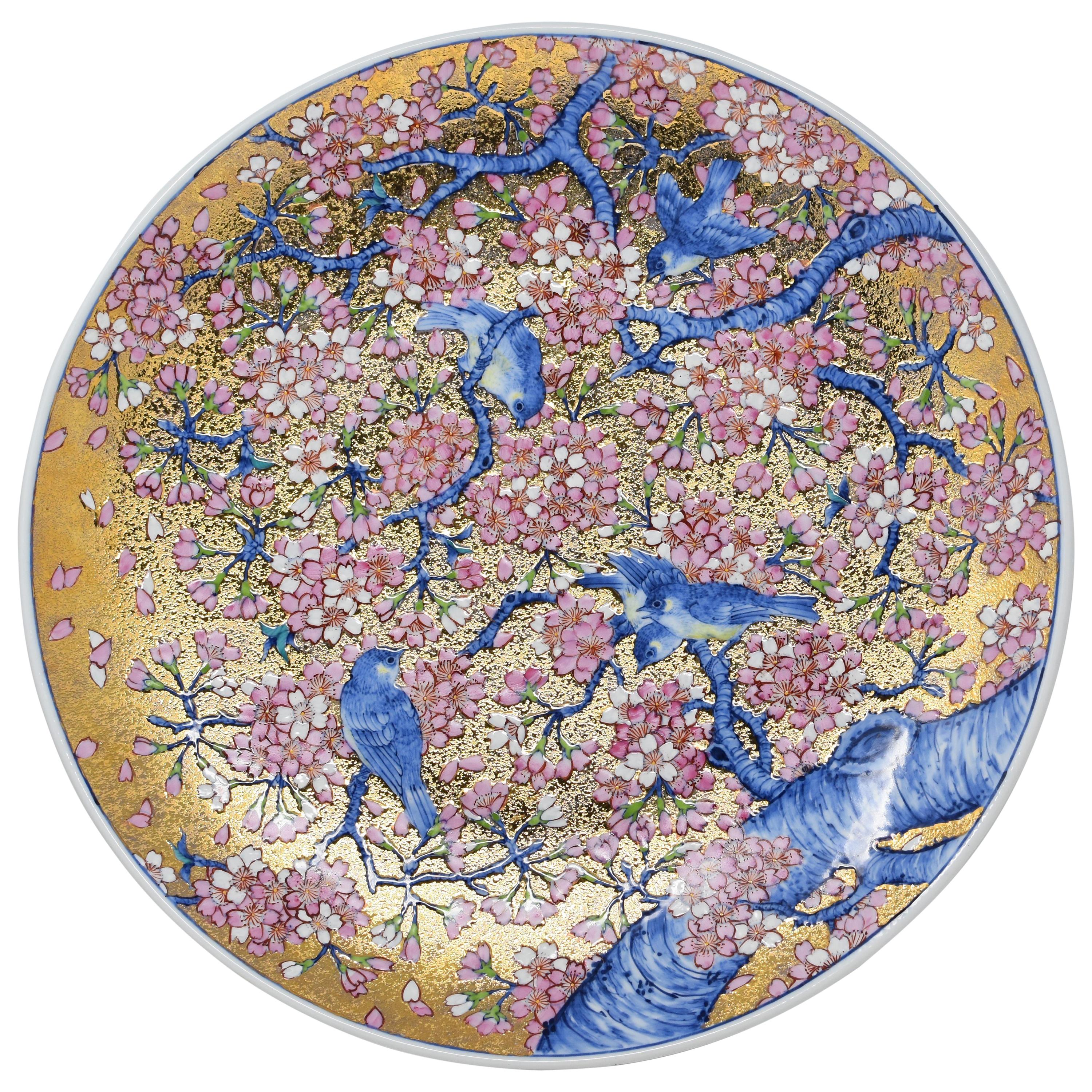 Large Gilded Blue Japanese Imari Porcelain Charger by Contemporary Master Artist