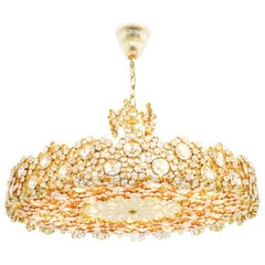 Large Gilded Brass and Crystal Glass Chandelier by Palwa, Germany, 1960s