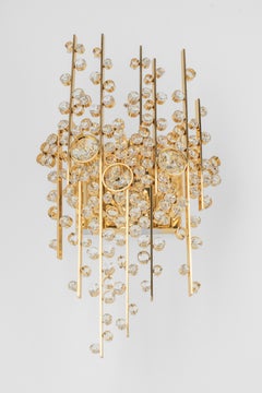 Gran candelabro de latón dorado y cristal, diseño Sciolari, Palwa, Alemania, años 60