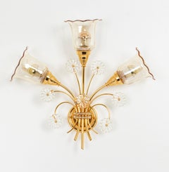 Large Gilded Brass and Murano Glass Sconce, by Palwa, Germany, 1960s