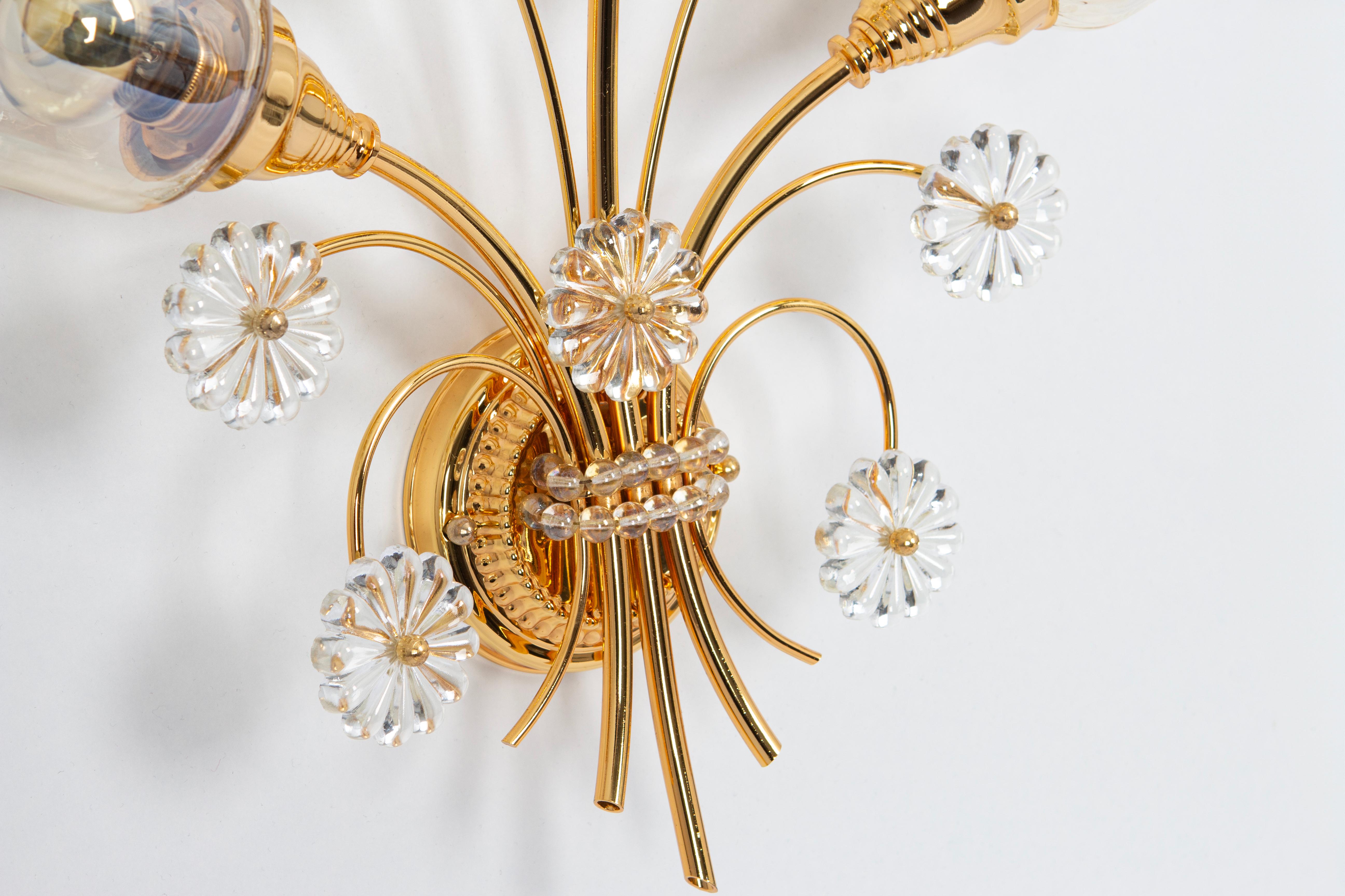 Large Gilded Brass and Murano Glass Sconce, by Palwa, Germany, 1960s In Good Condition For Sale In Aachen, NRW