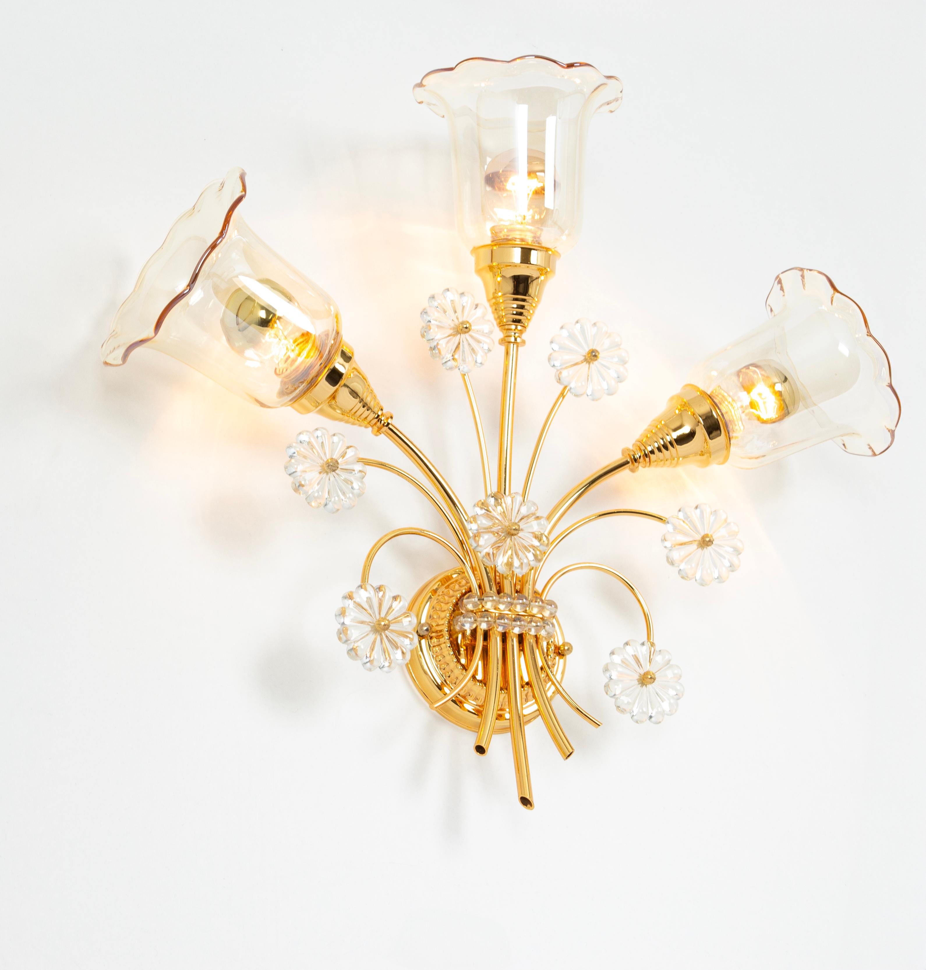 Large Gilded Brass and Murano Glass Sconce, by Palwa, Germany, 1960s For Sale 1
