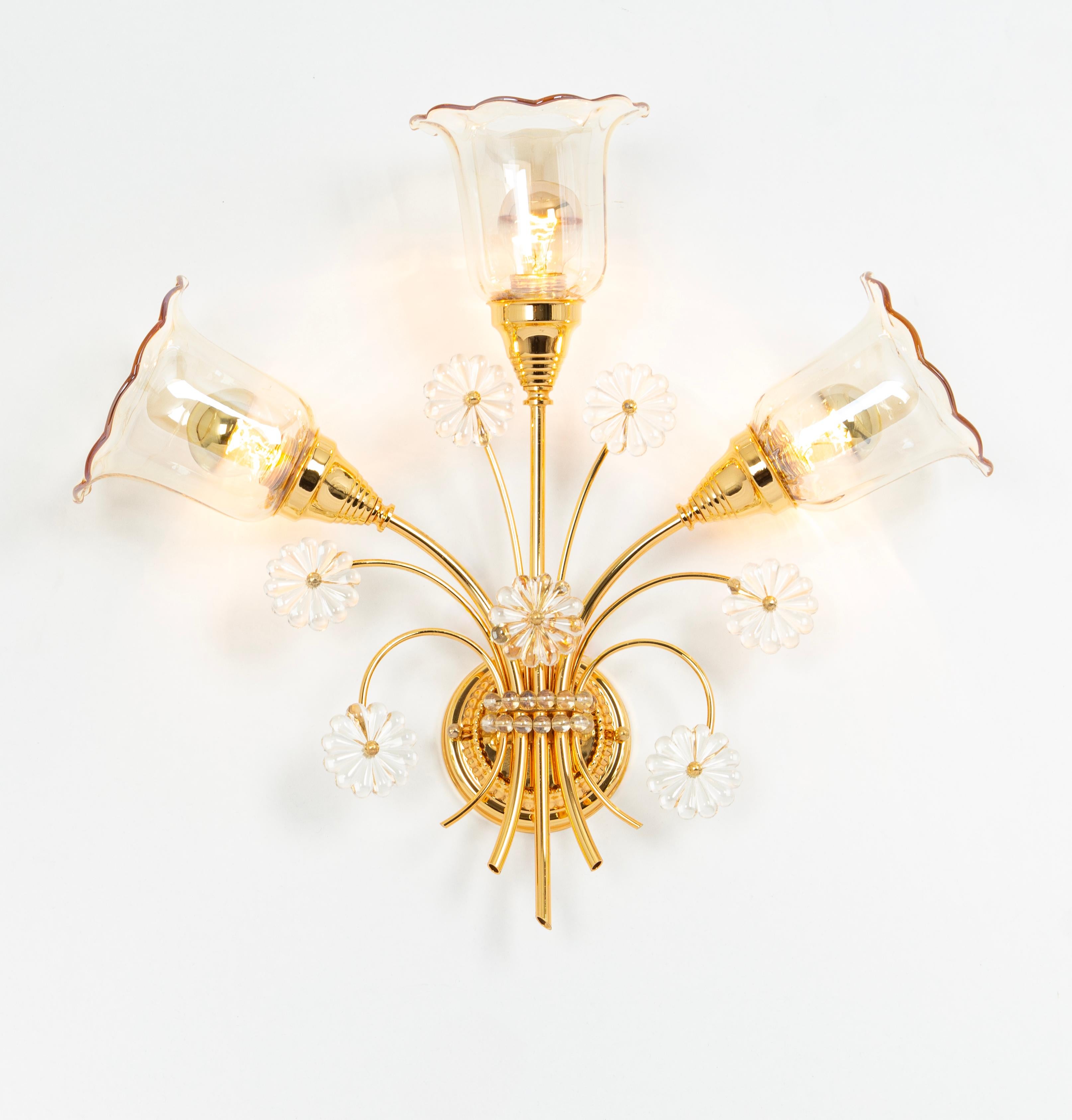 Large Gilded Brass and Murano Glass Sconce, by Palwa, Germany, 1960s For Sale 2