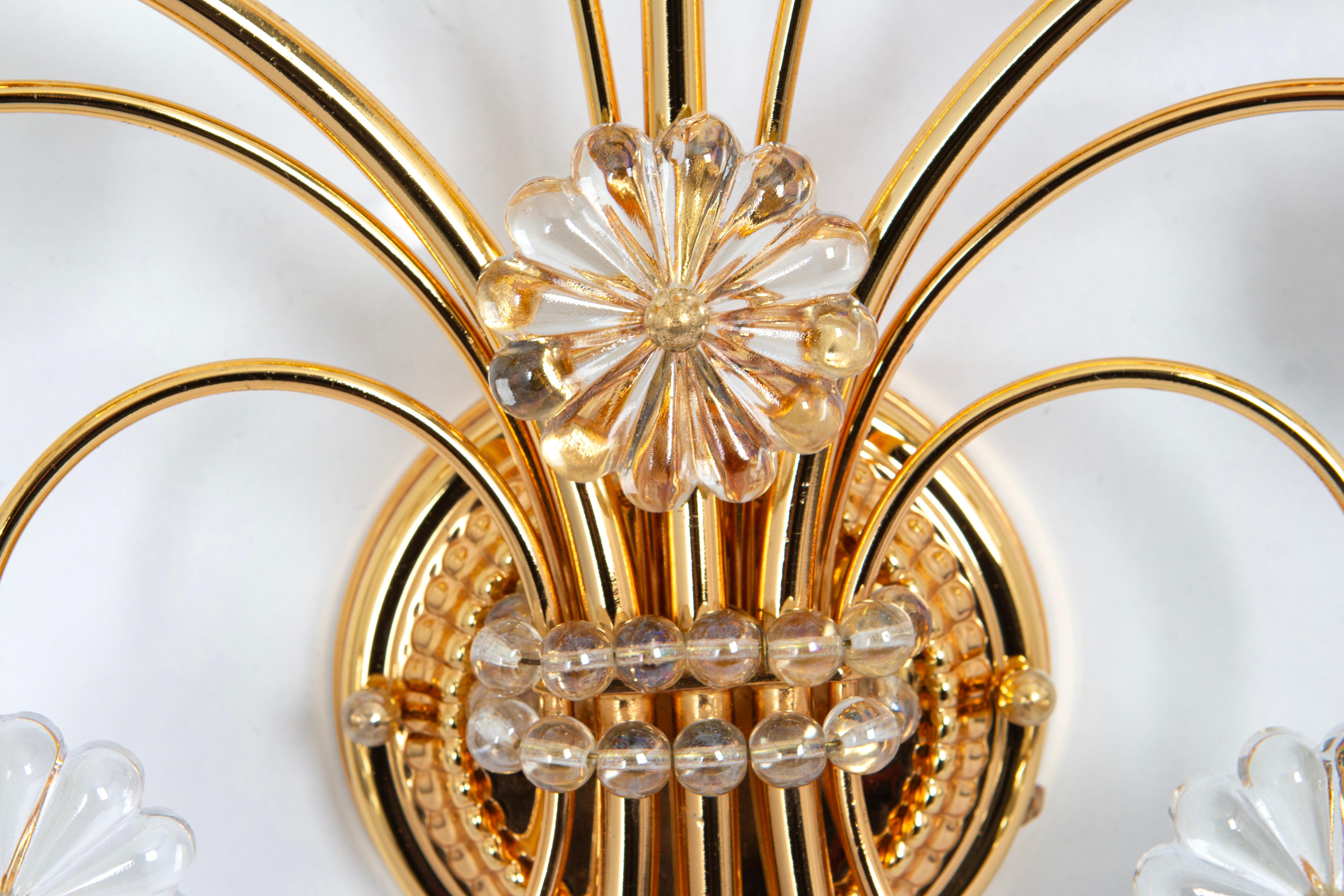 Large Gilded Brass and Murano Glass Sconce, by Palwa, Germany, 1960s For Sale 3