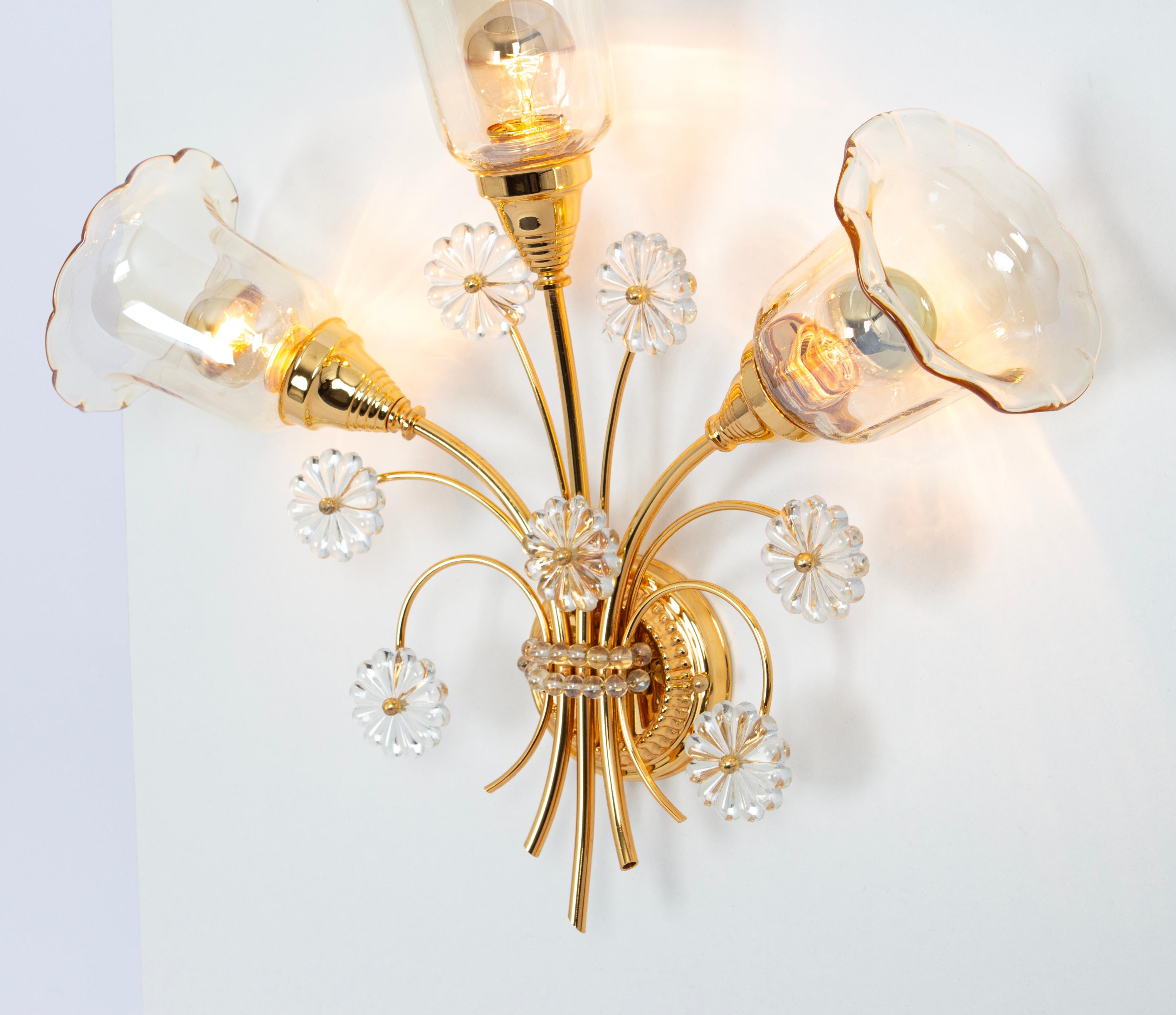 Large Gilded Brass and Murano Glass Sconce, by Palwa, Germany, 1960s For Sale 4