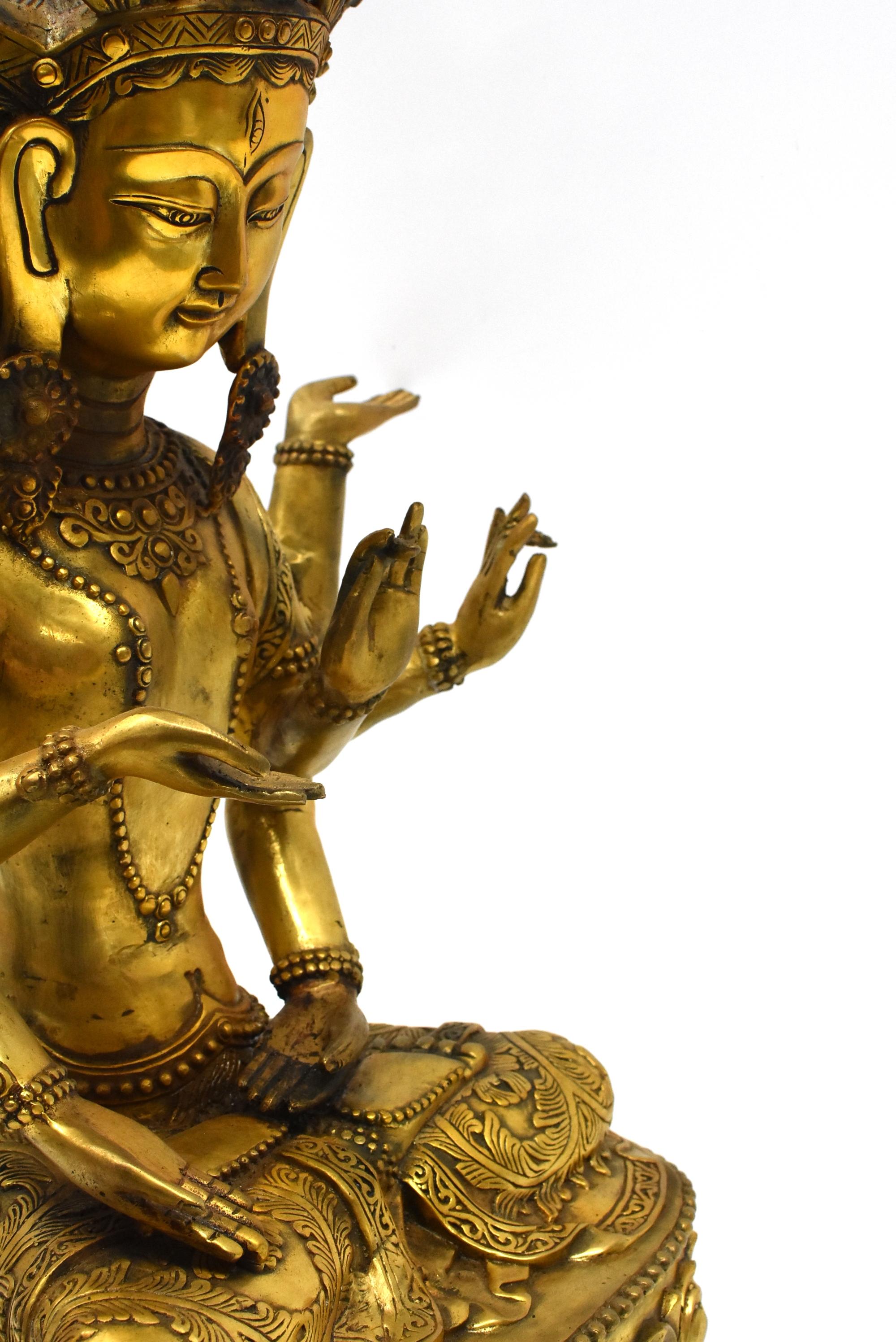 Large Gilt Bronze Tibetan Buddha Statue Vasundhara For Sale 5