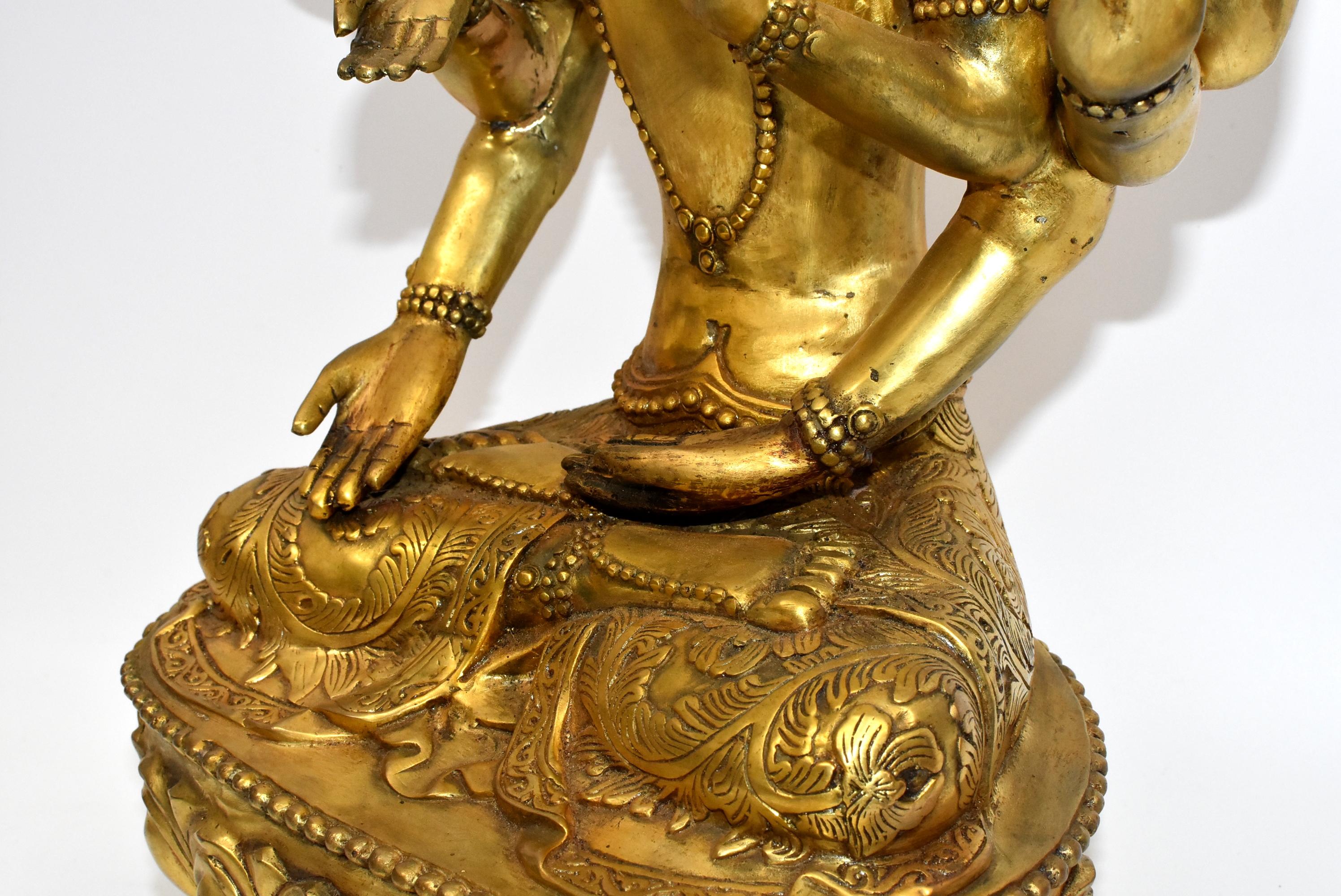 Large Gilt Bronze Tibetan Buddha Statue Vasundhara For Sale 6