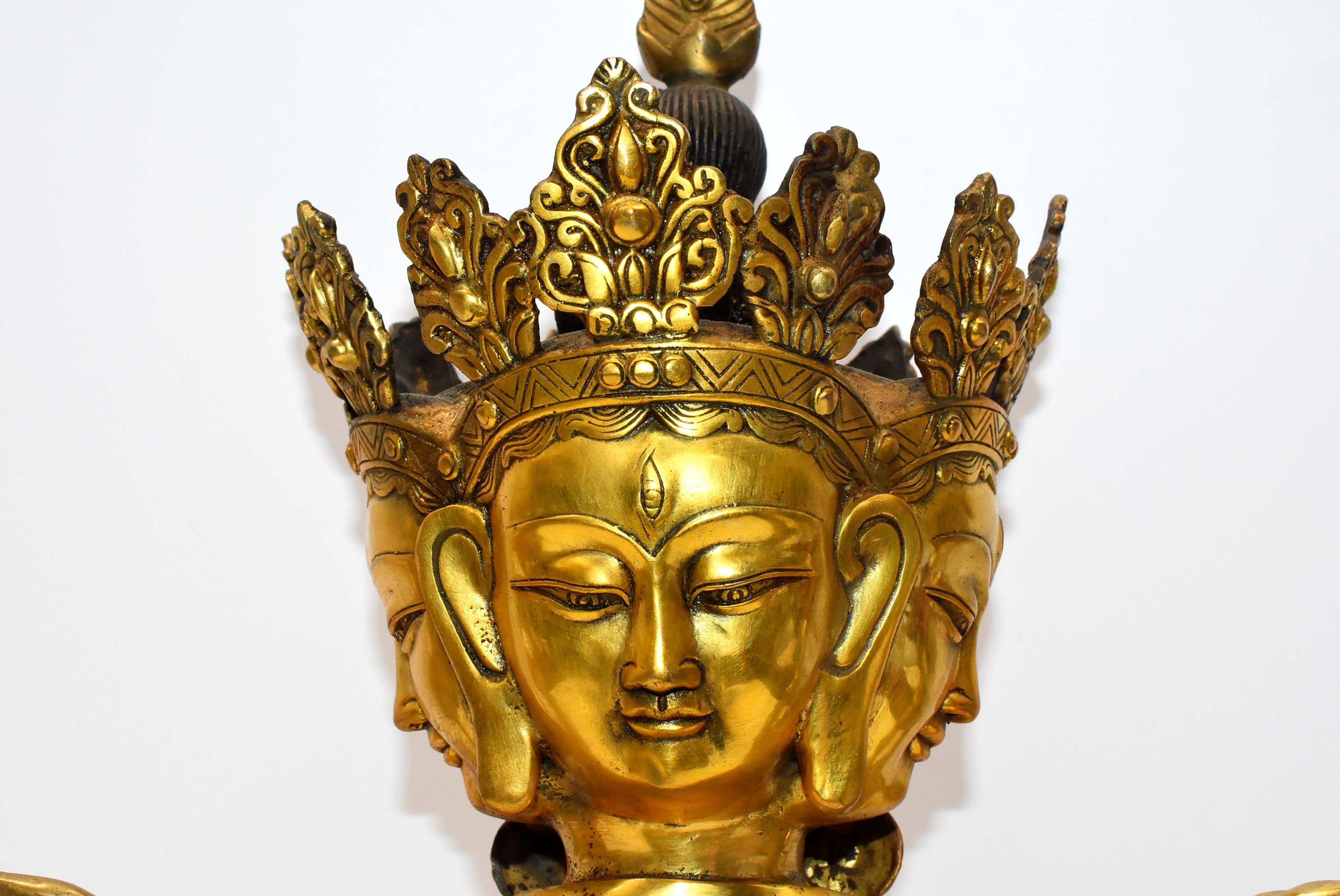 Large Gilt Bronze Tibetan Buddha Statue Vasundhara For Sale 7