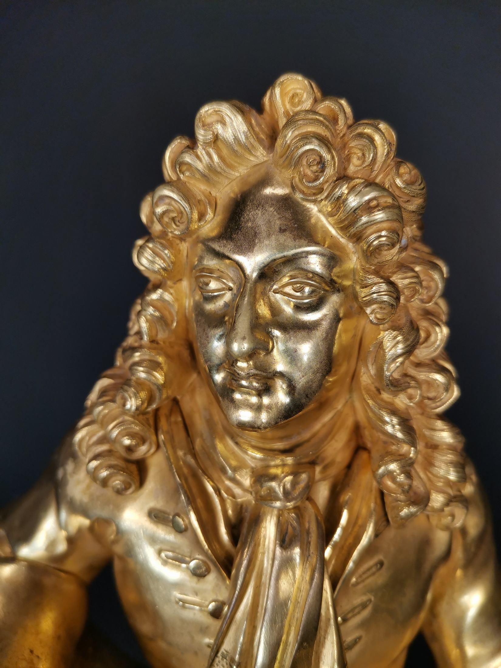 Large Gilded Bronze Clock with Louis XIV Figure, 18th Century For Sale 4