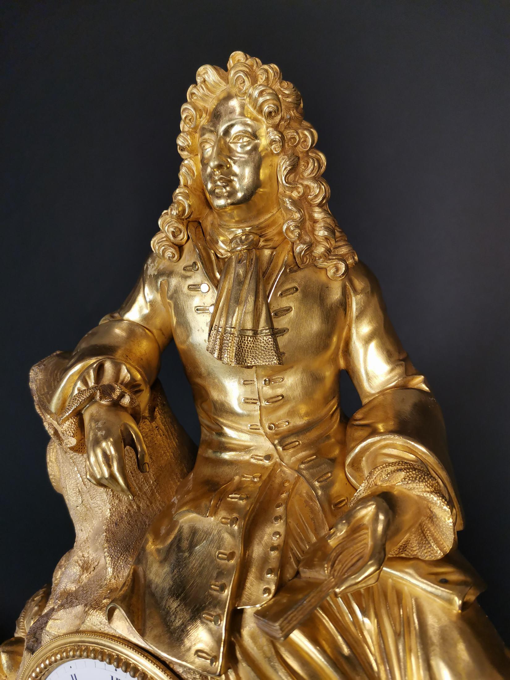 Large Gilded Bronze Clock with Louis XIV Figure, 18th Century For Sale 5