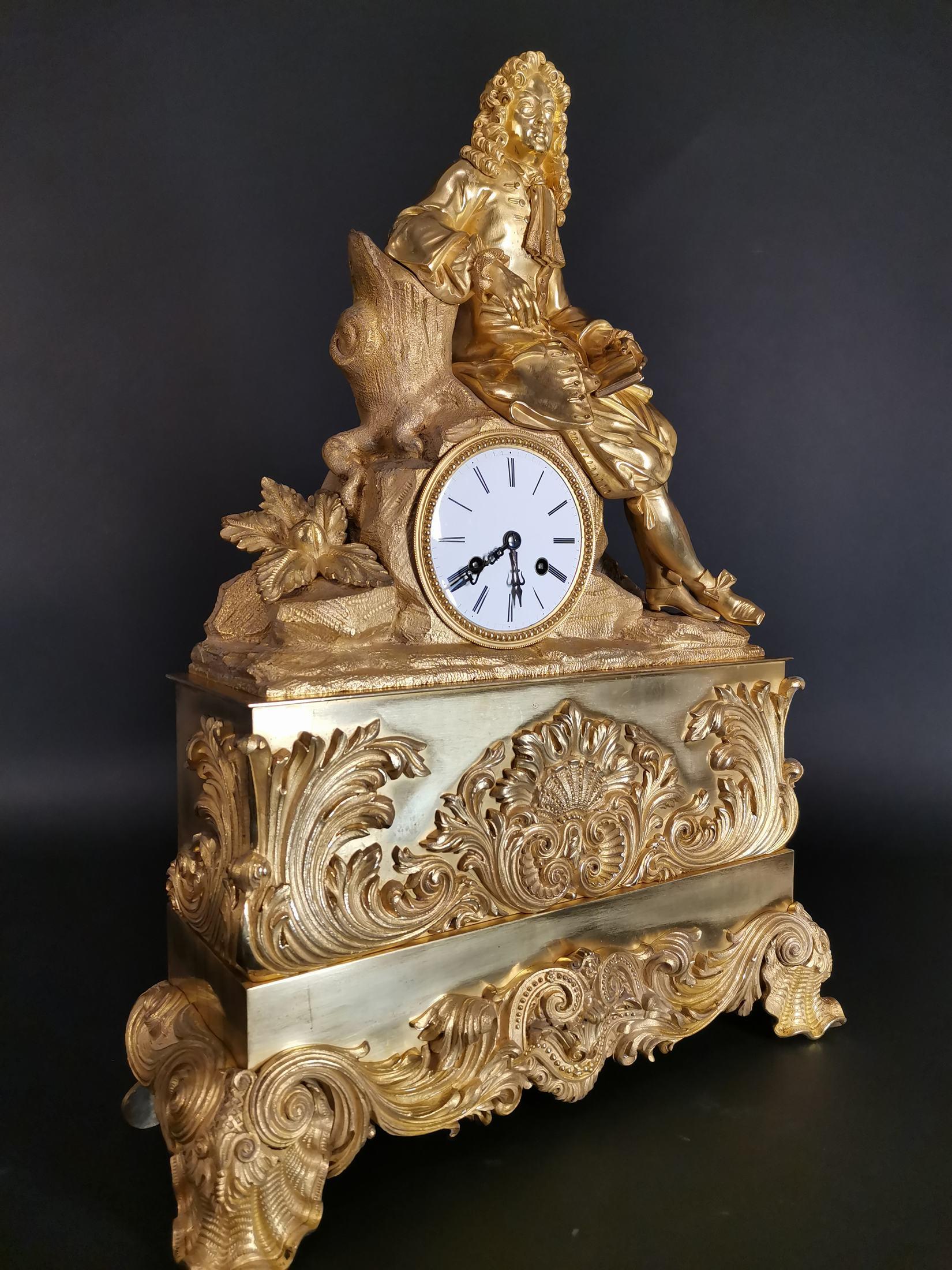 Large Gilded Bronze Clock with Louis XIV Figure, 18th Century For Sale 1