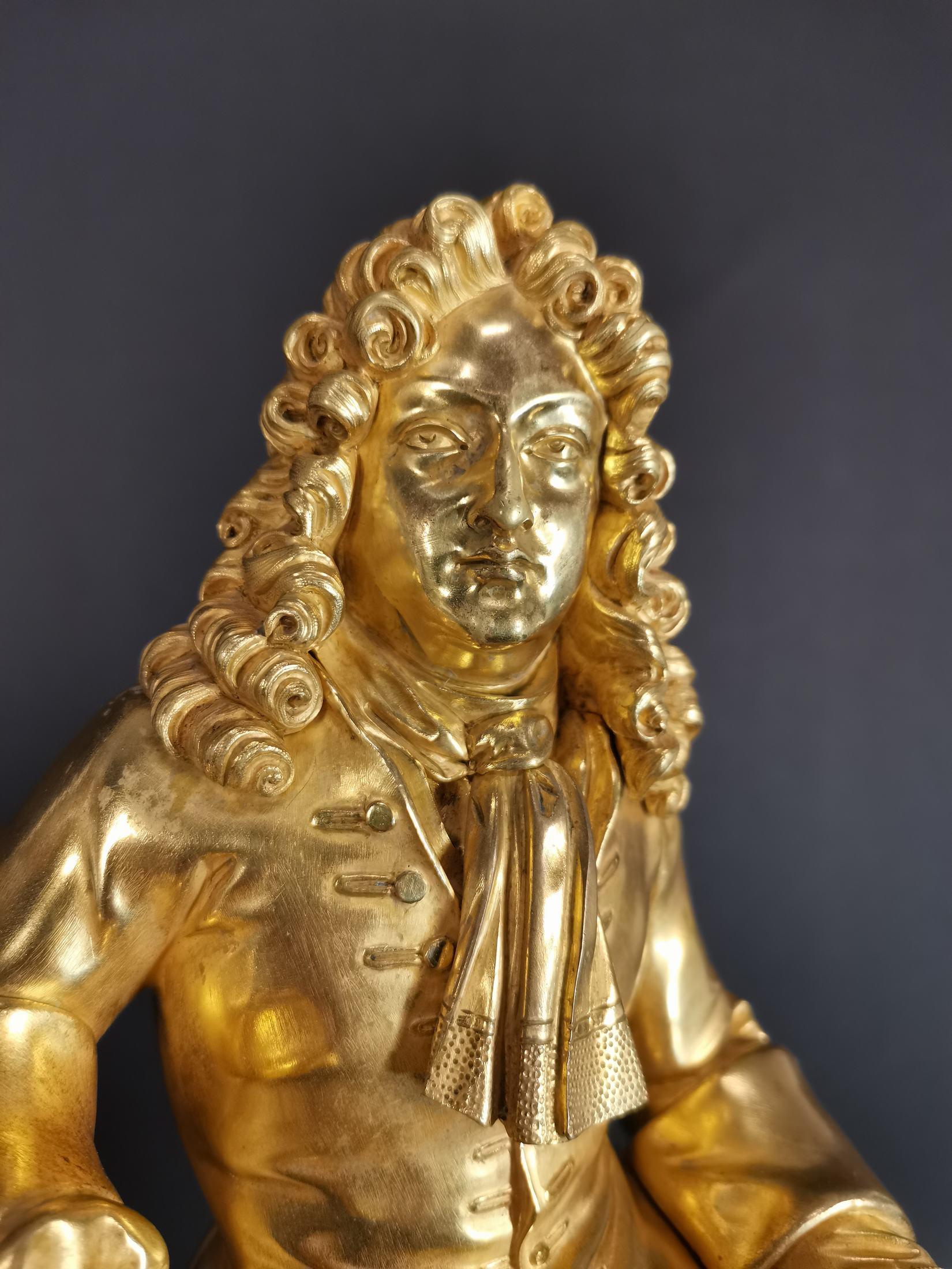 Large Gilded Bronze Clock with Louis XIV Figure, 18th Century For Sale 2