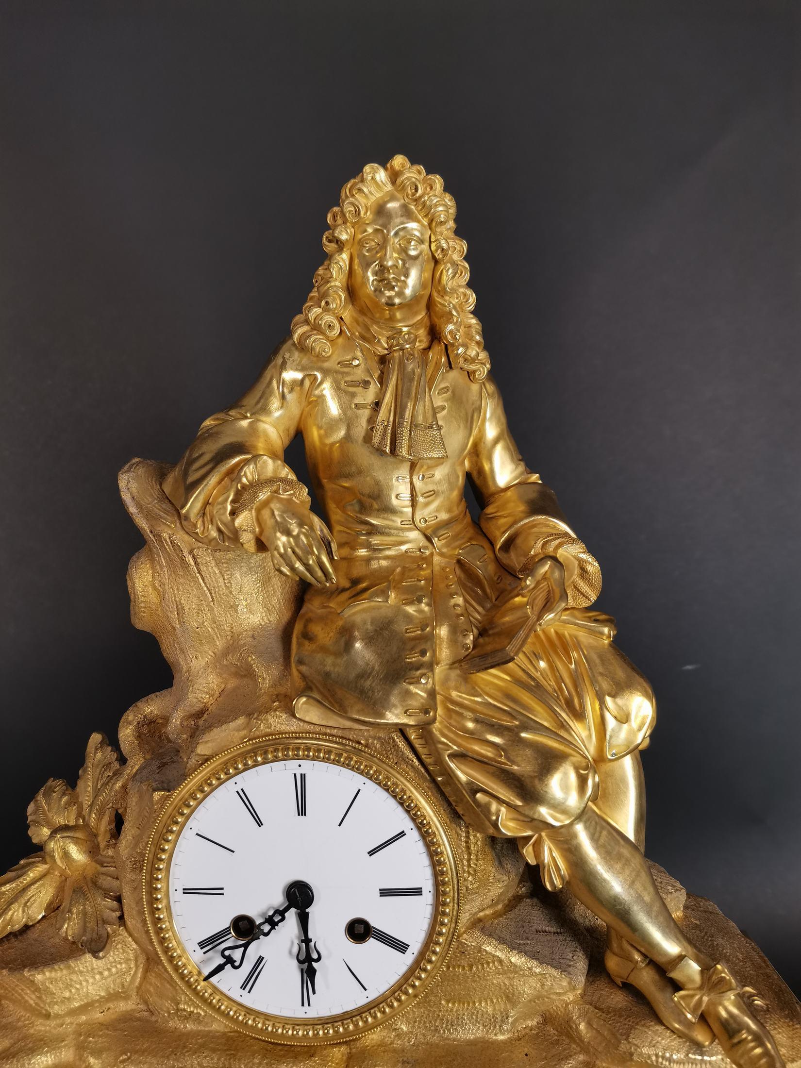 Large Gilded Bronze Clock with Louis XIV Figure, 18th Century For Sale 3