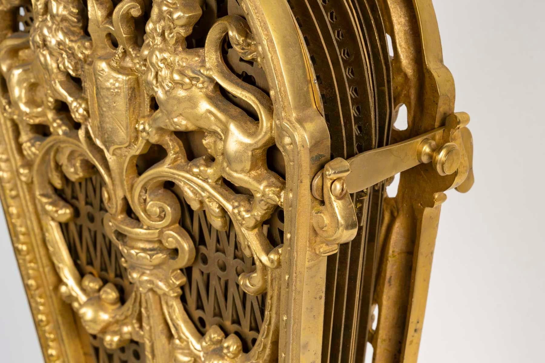Large Gilded Bronze Fan-Shaped Fire Screen in the Louis XVI Style. 3