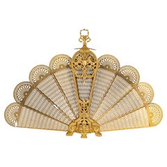 Large Gilded Bronze Fan-Shaped Fire Screen in the Louis XVI Style.