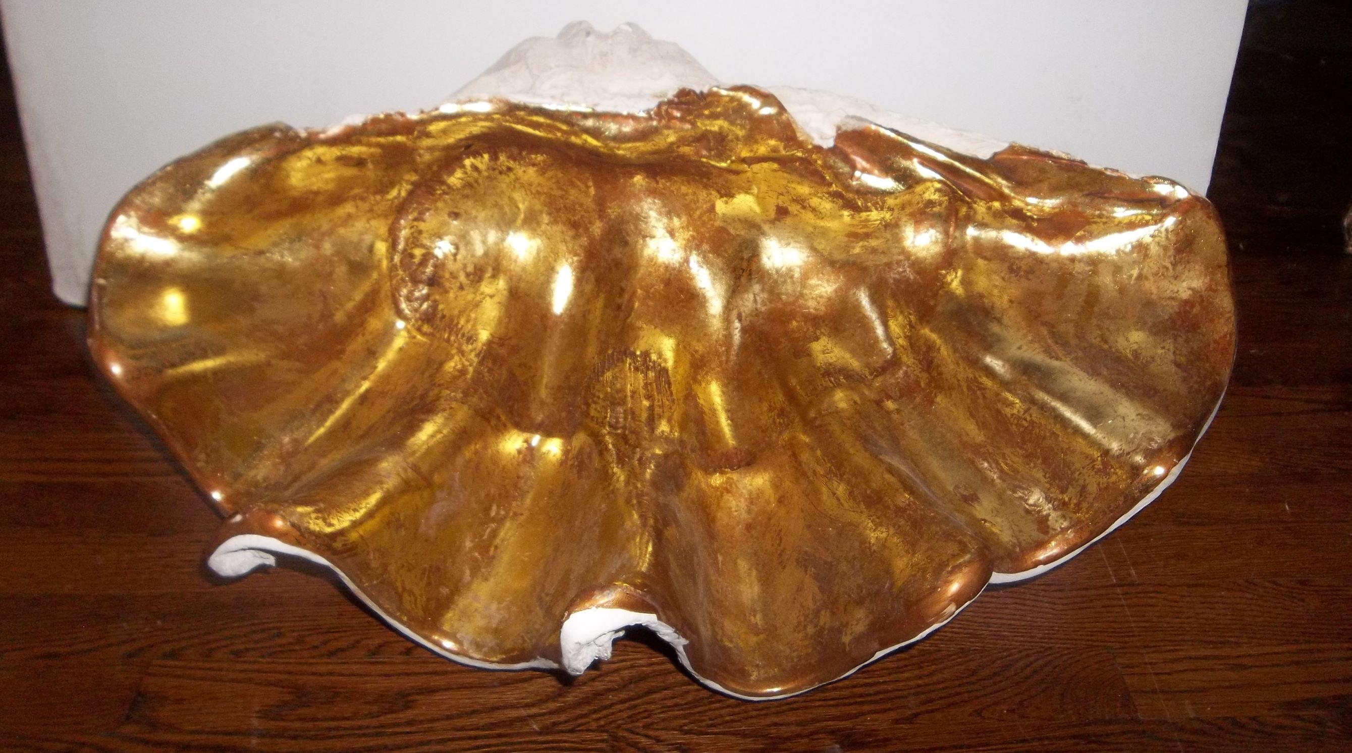 20th Century Large Gilded Clam Form Planter Jardiniere or Table Centerpiece