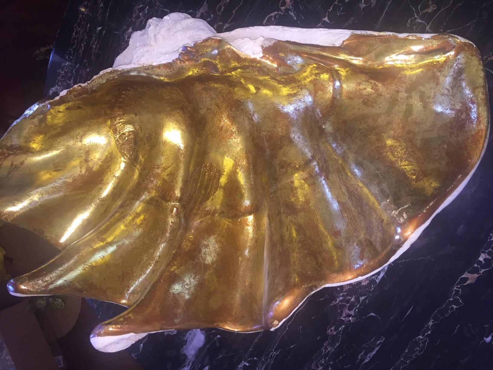 Large Gilded Clam Form Planter Jardiniere or Table Centerpiece 2