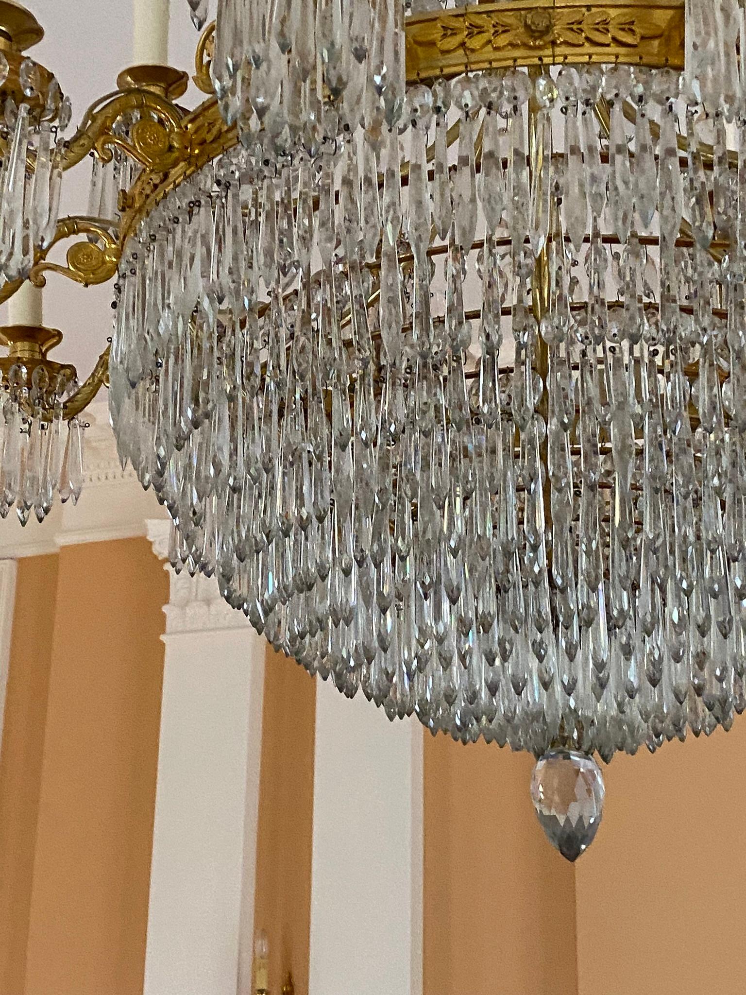 Gilt Large Gilded Crystal 18 Light French Empire Chandelier For Sale