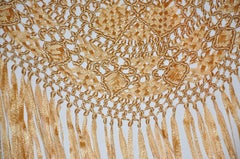 Large Gilded Gold Hand-Knotted Ribbon Macrame with Fringe Scarf