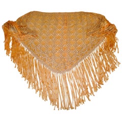 Grande écharpe Macrame à franges en or doré et ruban noué à la main