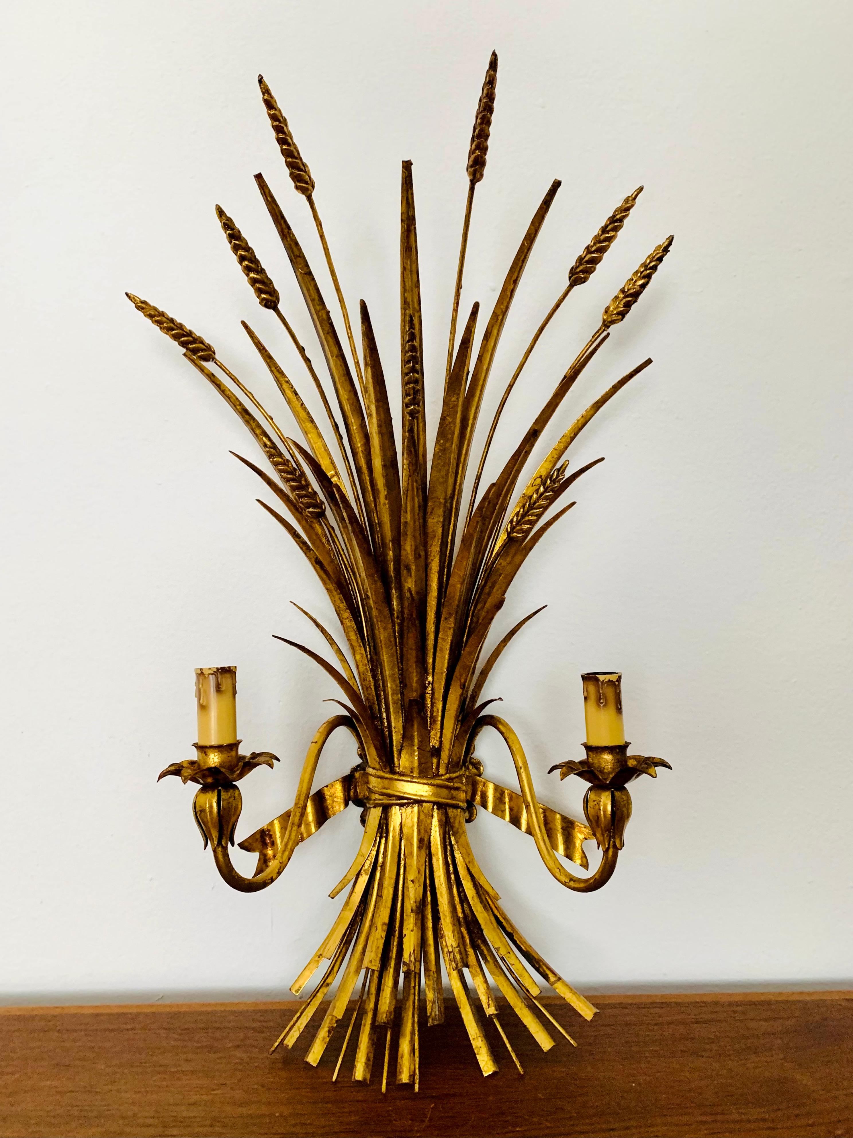 Large Gilded Italian Hollywood Regency Metal Wall Lamp by Hans Kögl For Sale 9