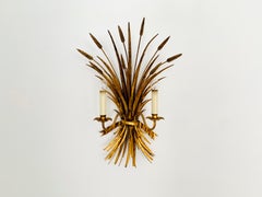 Large Gilded Italian Hollywood Regency Metal Wall Lamp by Hans Kögl
