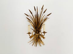 Large Gilded Italian Hollywood Regency Metal Wall Lamp by Hans Kögl