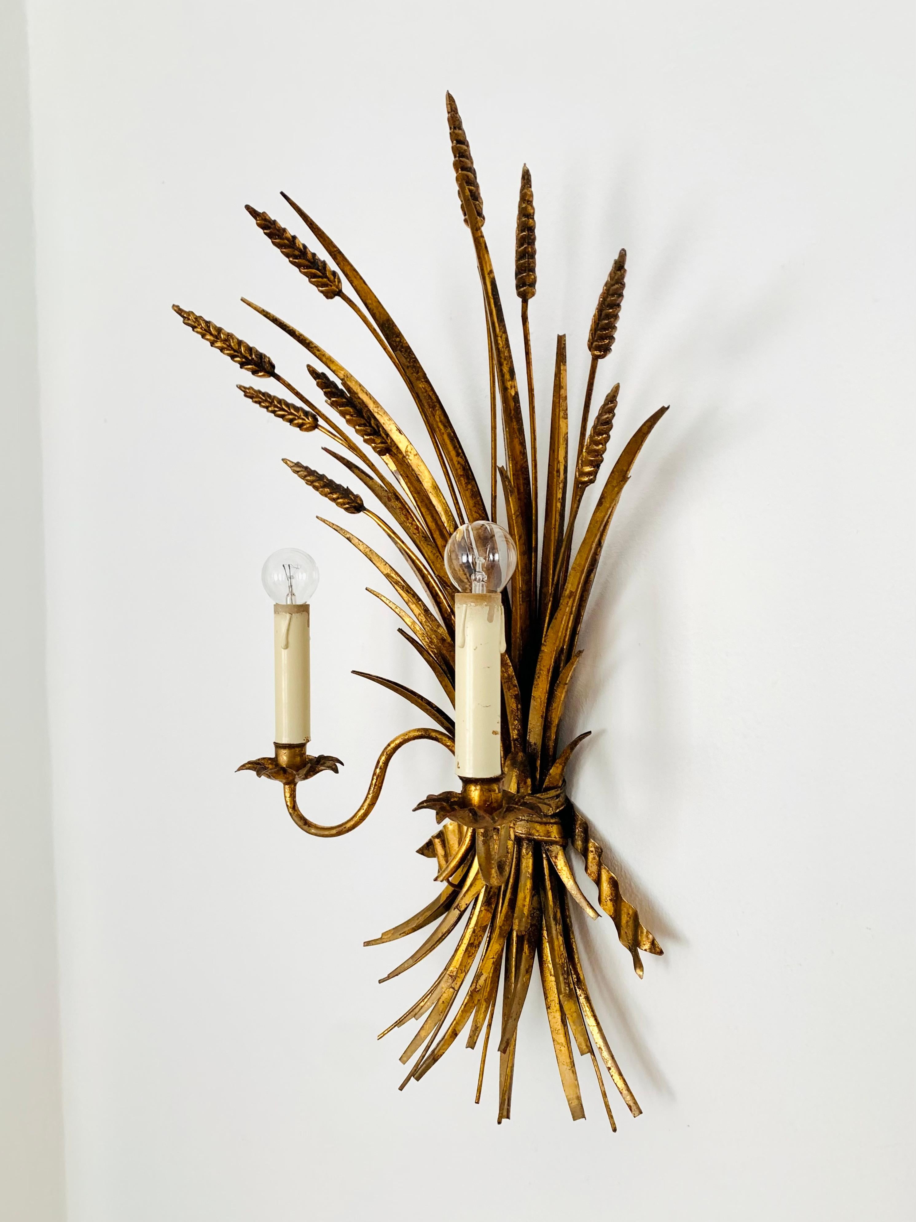 Late 20th Century Large Gilded Italian Hollywood Regency Metal Wall Lamp by Hans Kögl For Sale