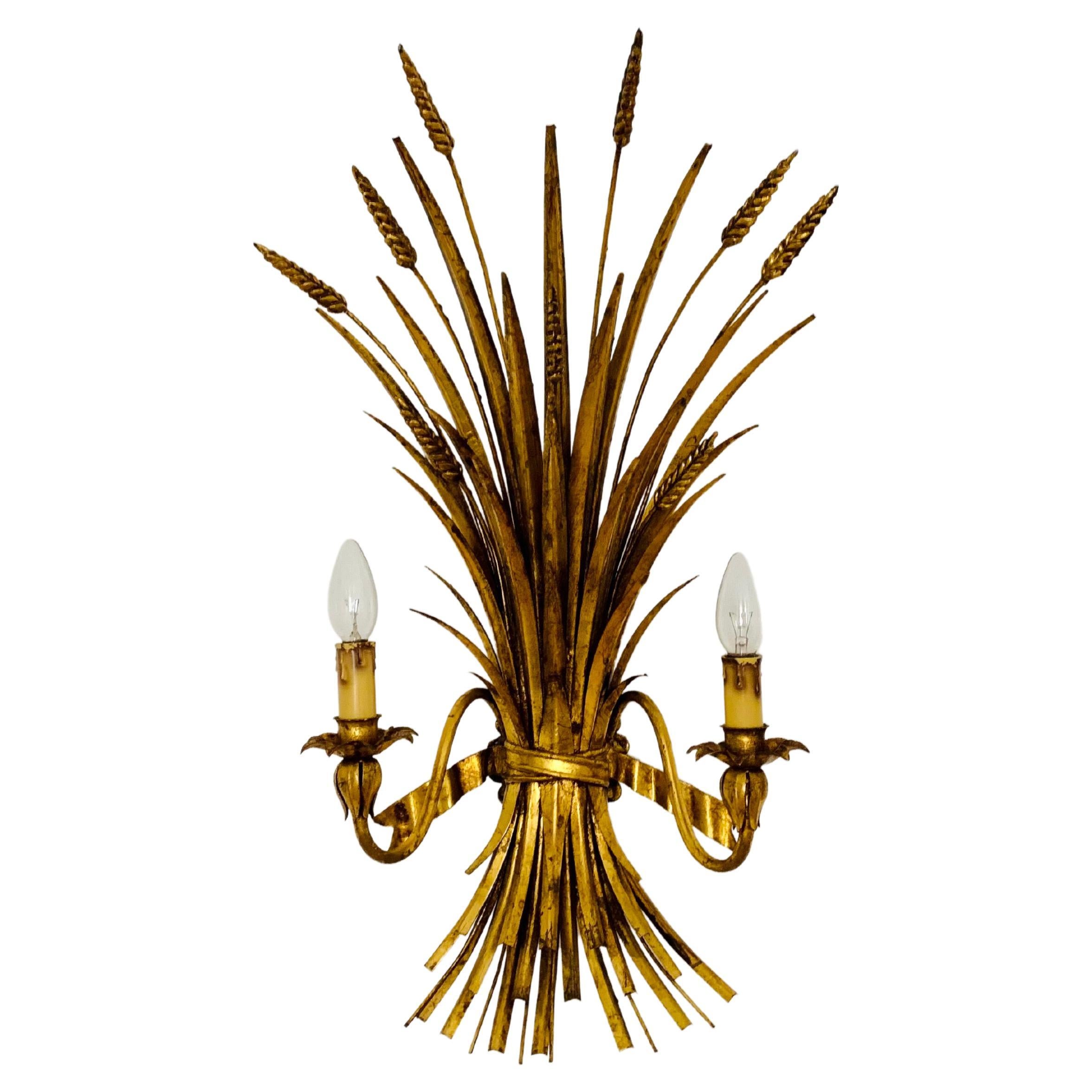 Large Gilded Italian Hollywood Regency Metal Wall Lamp by Hans Kögl For Sale