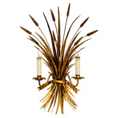 Large Gilded Italian Hollywood Regency Metal Wall Lamp by Hans Kögl