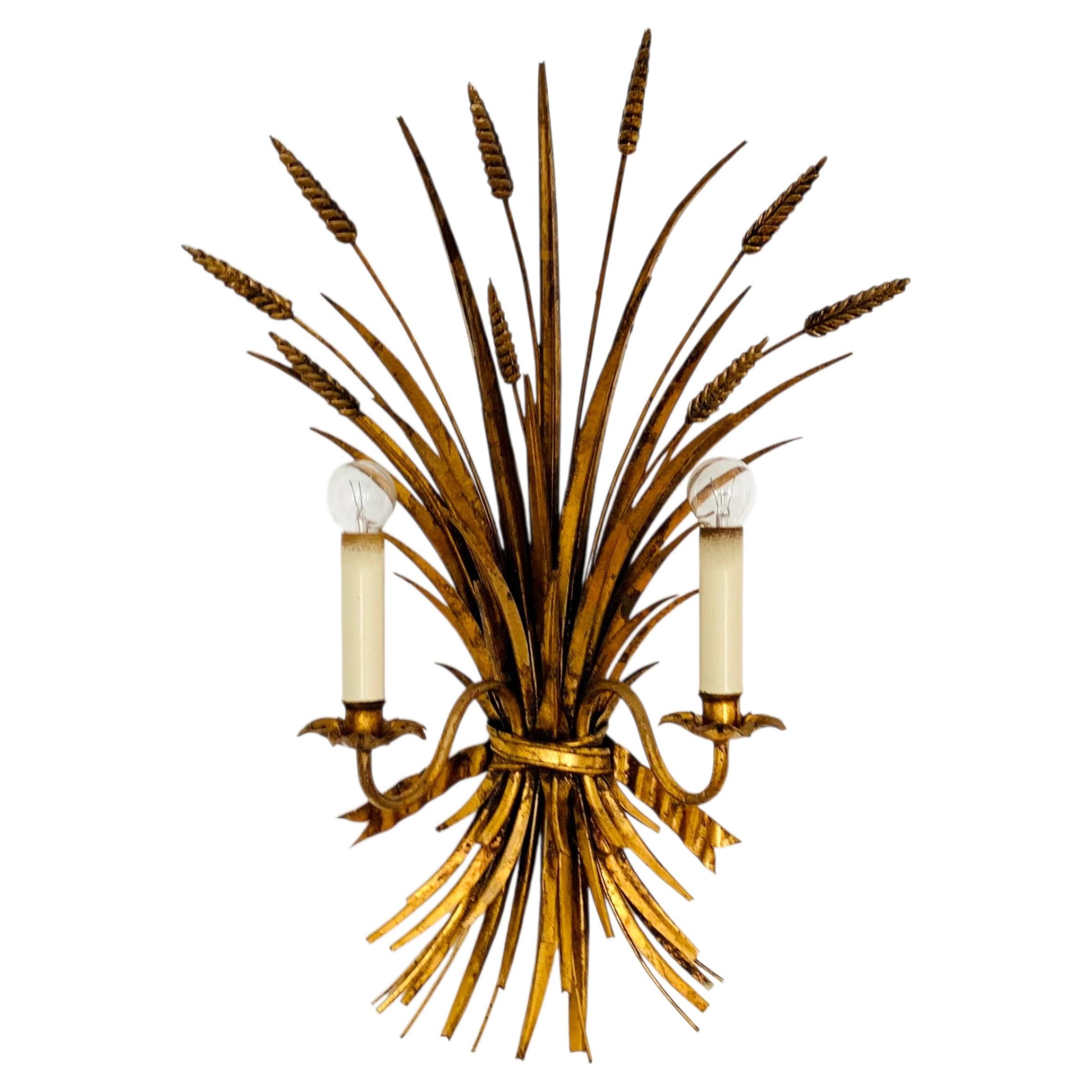 Large Gilded Italian Hollywood Regency Metal Wall Lamp by Hans Kögl