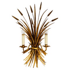 Large Gilded Italian Hollywood Regency Metal Wall Lamp by Hans Kögl