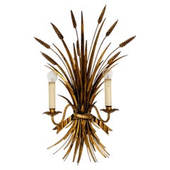 Gran Lámpara de Pared de Metal Dorado de la Regencia de Hollywood Italiana de Hans Kögl
