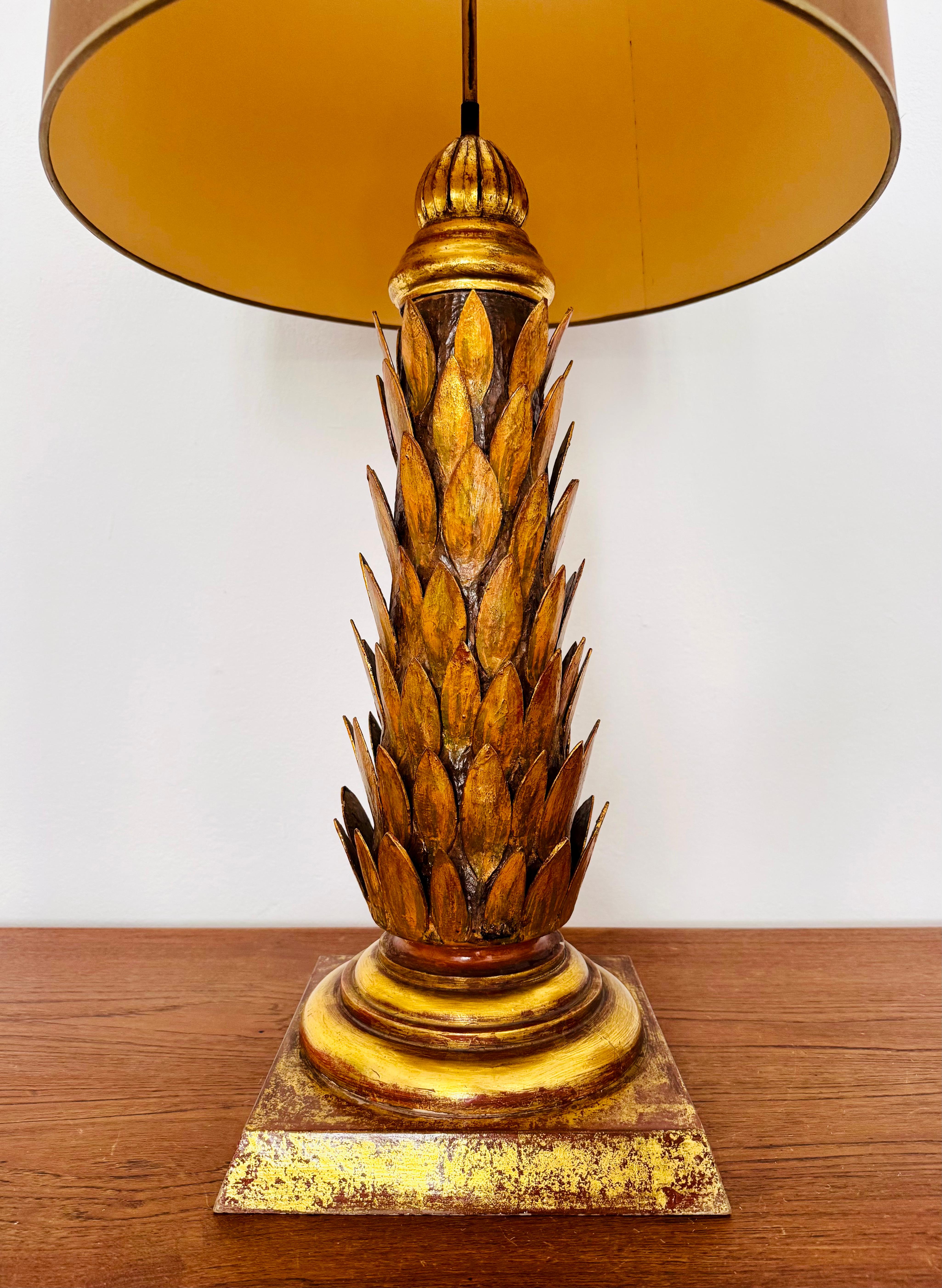 Metal Large Gilded Italian Hollywood Regency Table Lamp For Sale