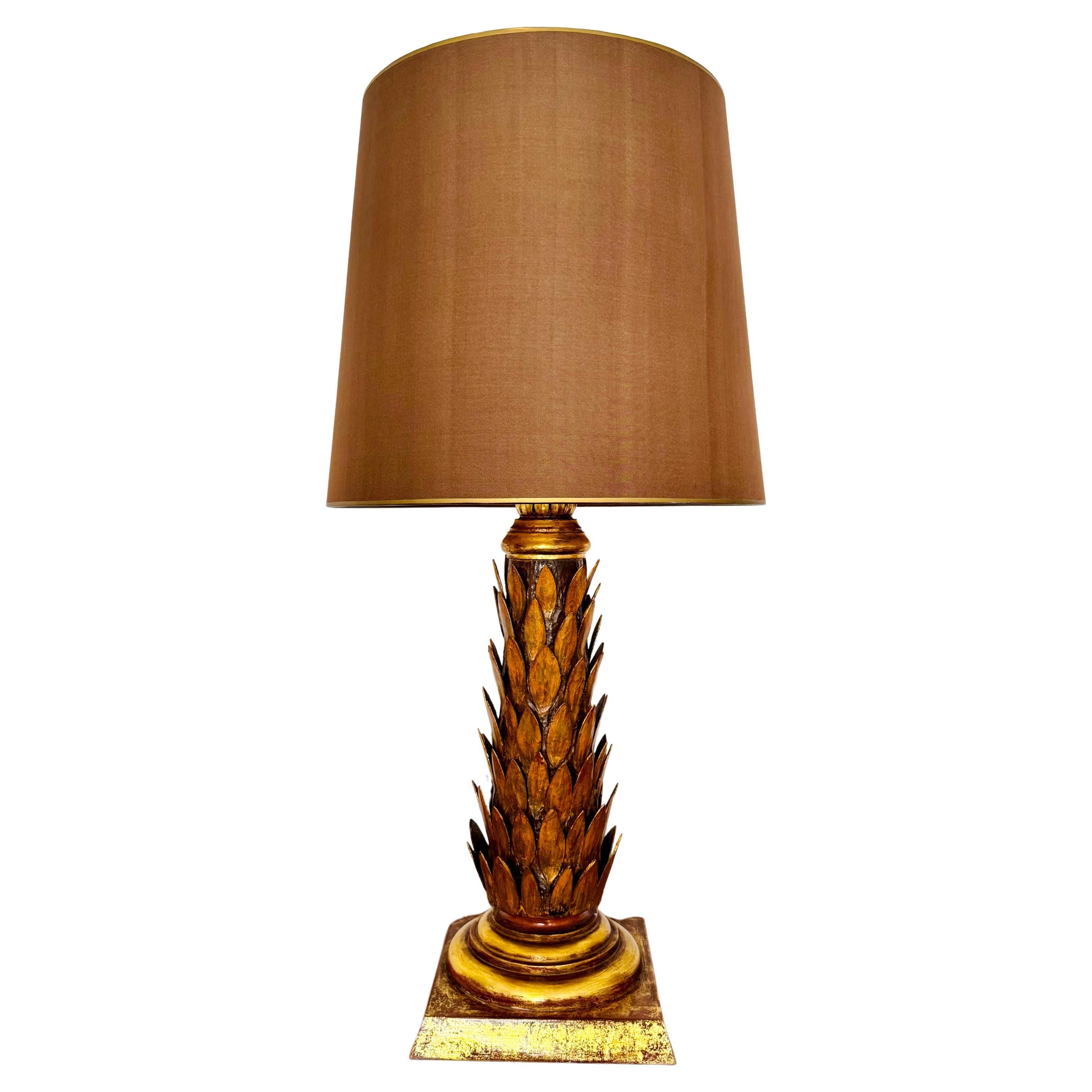 Large Gilded Italian Hollywood Regency Table Lamp For Sale