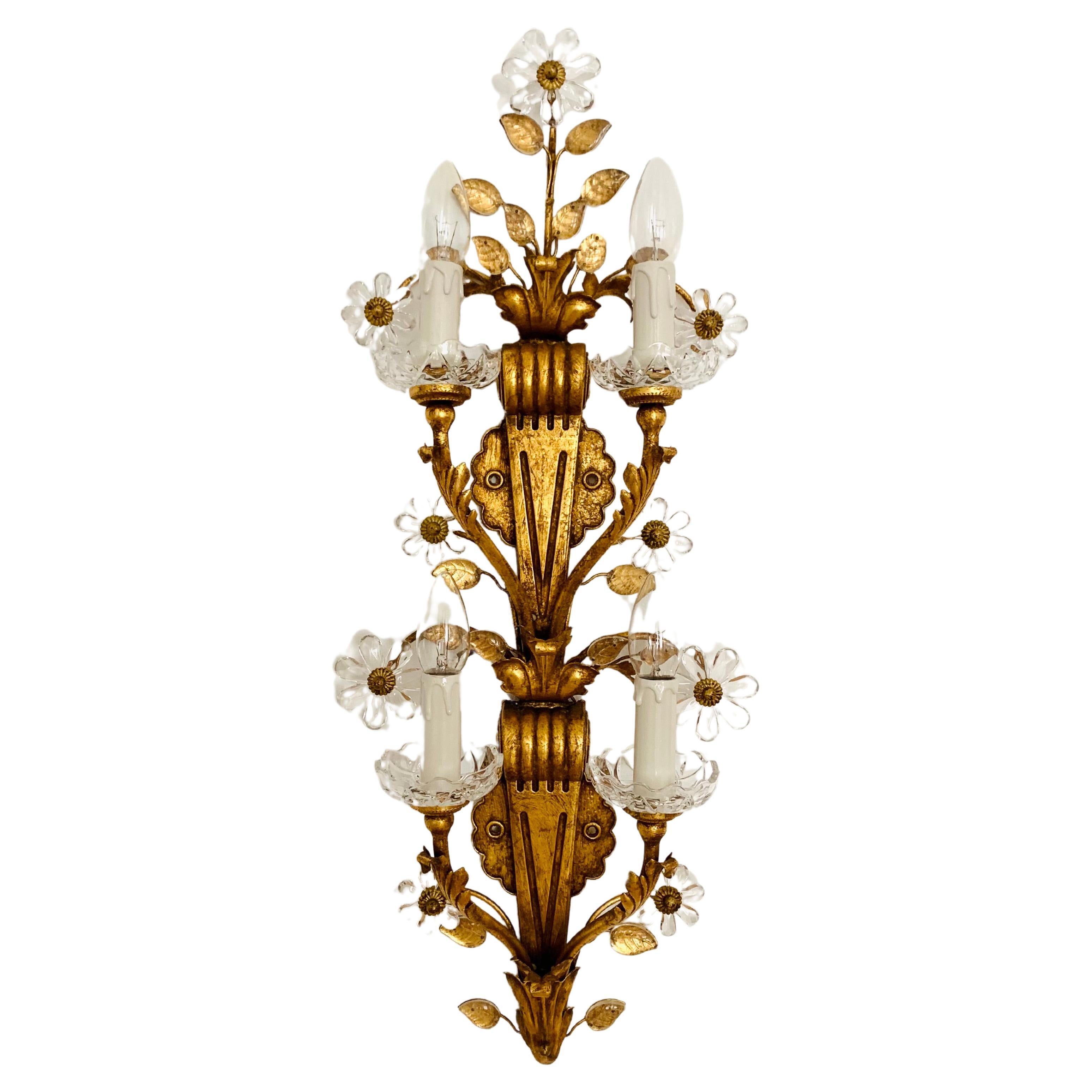 Large Gilded Italian Hollywood Regency Wall Lamp For Sale