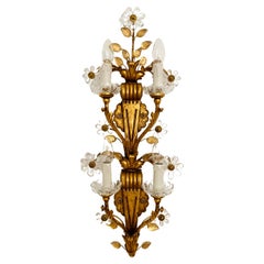 Grande lampada da parete dorata italiana Hollywood Regency